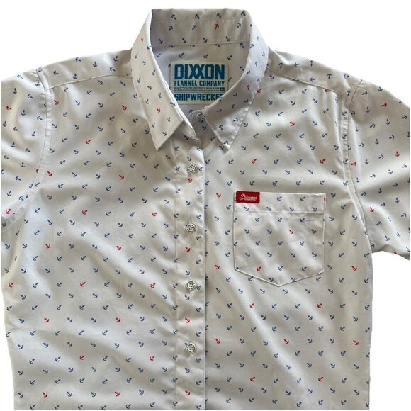 Dixxon Flannel Medium Shipwrecked Shirt Womens White Anchor Coastal Nautical Top - Picture 3 of 7